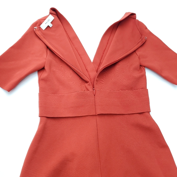 REISS Women's Rebecca Short Sleeve Fitted Sheath Midi Dress Red/Orange Size 4 - Picture 5 of 9